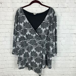 Cato Black and White 3/4 Sleeve Blouse Size 22/24W